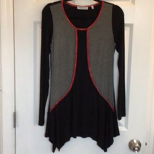 Patricia Luca Size S long sleeve dress NWOT Black, Grey, with Red textured trim